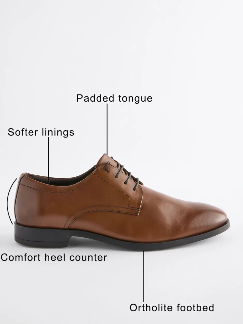 Schoenen|Formele Schoenen|Next - Wijde pasvorm - Egaal leren derbyschoenen Lichtbruin