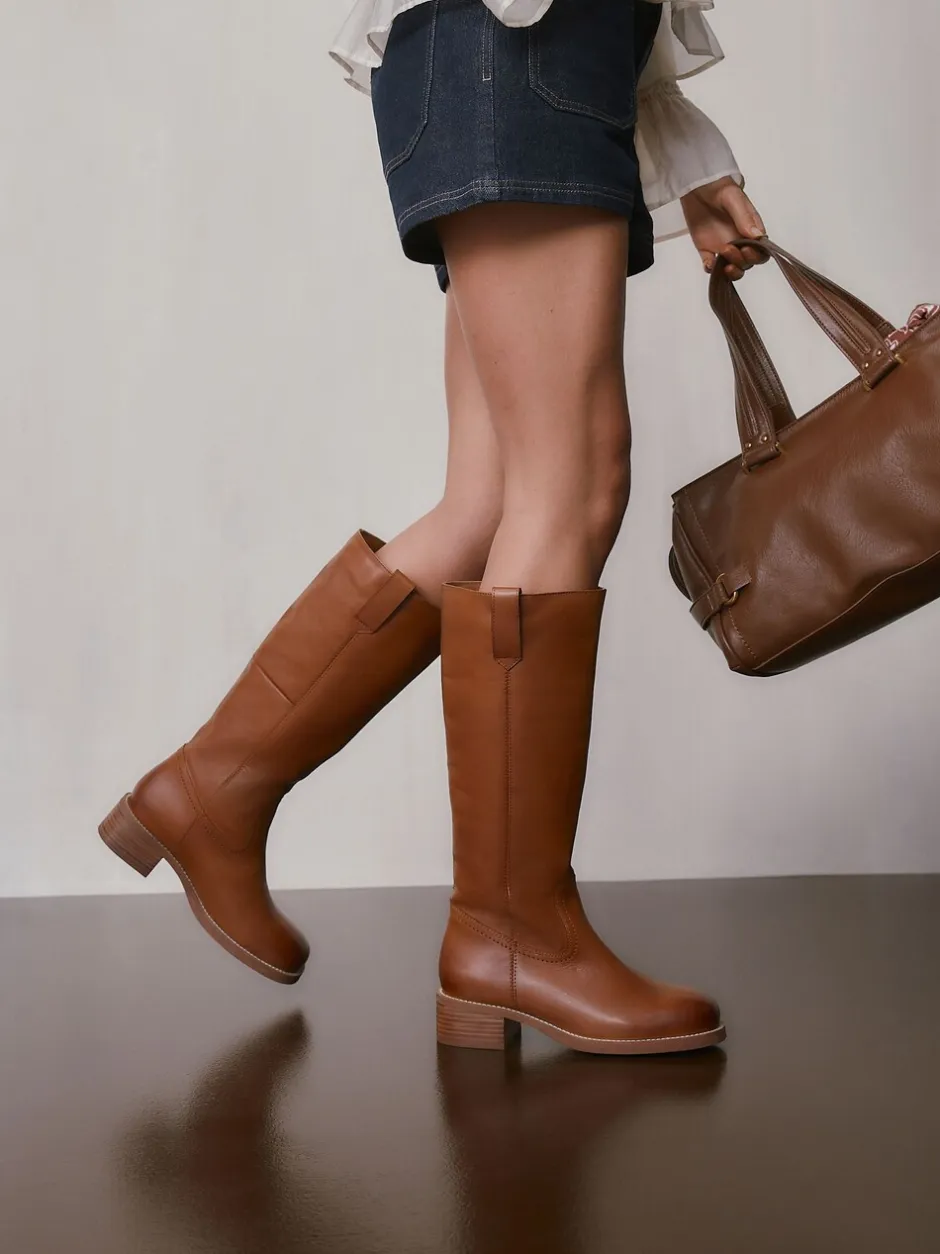 Boots*Next - Forever Comfort® kniehoge instaplaarzen Lichtbruin leer