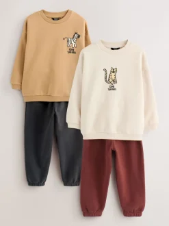 Joggingbroeken|Sweaters En Hoody´S*Next Lichtbruin/Ecru/Antracietgrijs - Set met sweatshirt en joggingbroek (3mnd -7jr)