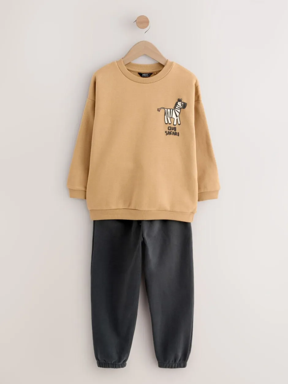 Joggingbroeken|Sweaters En Hoody´S*Next Lichtbruin/Ecru/Antracietgrijs - Set met sweatshirt en joggingbroek (3mnd -7jr)