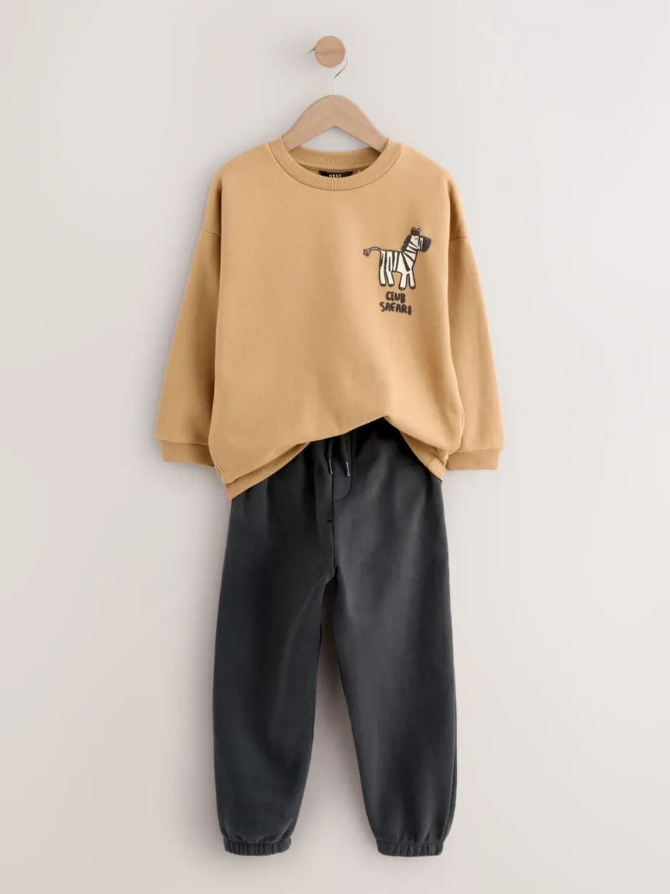 Joggingbroeken|Sweaters En Hoody´S*Next Lichtbruin/Ecru/Antracietgrijs - Set met sweatshirt en joggingbroek (3mnd -7jr)
