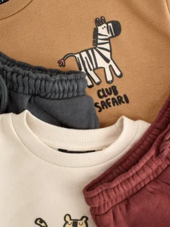 Joggingbroeken|Sweaters En Hoody´S*Next Lichtbruin/Ecru/Antracietgrijs - Set met sweatshirt en joggingbroek (3mnd -7jr)