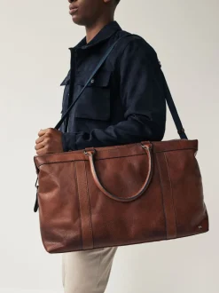 Tassen|Next Lichtbruin/marineblauw - Leather Weekend Holdall Bag