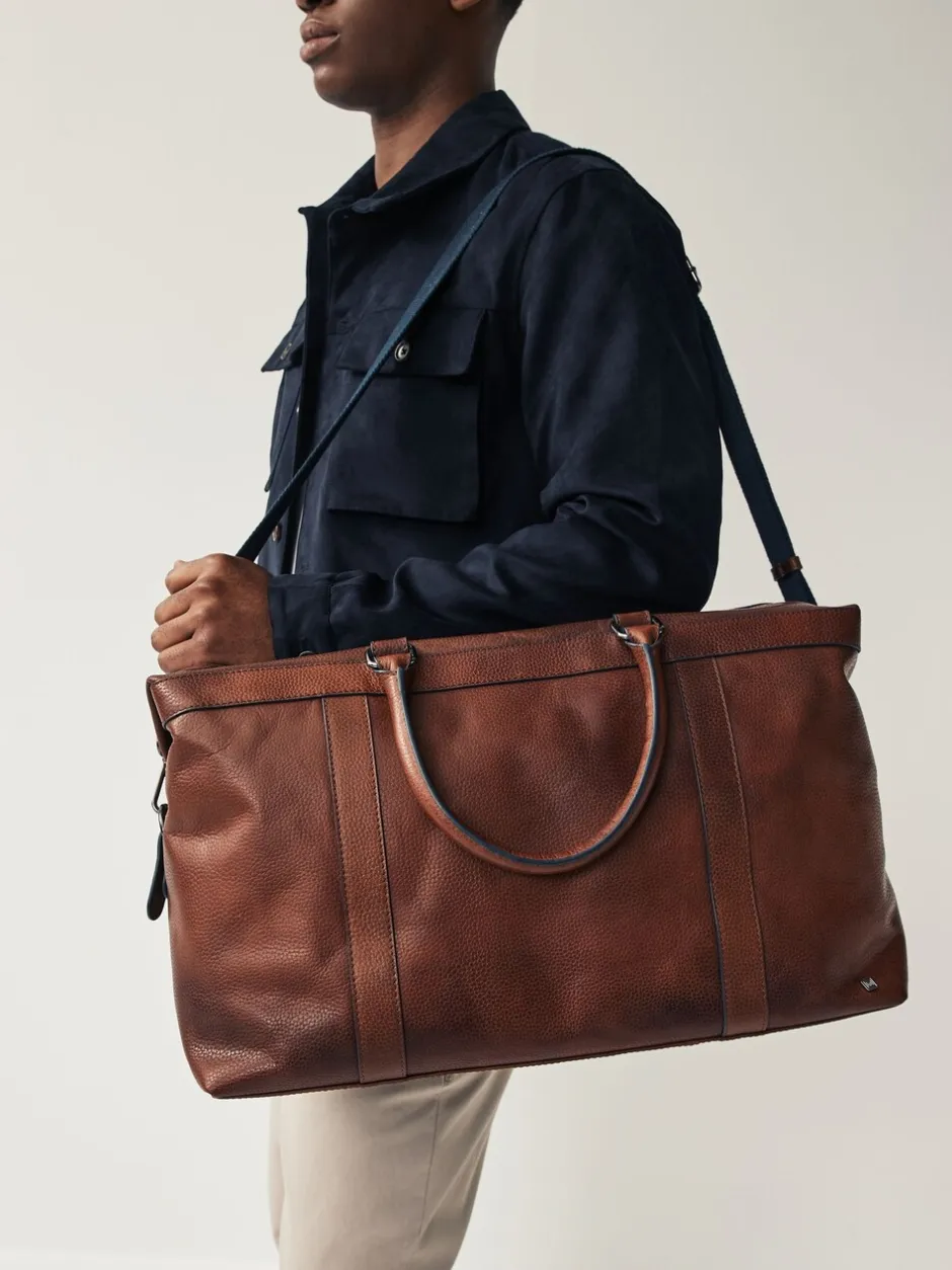 Tassen|Next Lichtbruin/marineblauw - Leather Weekend Holdall Bag