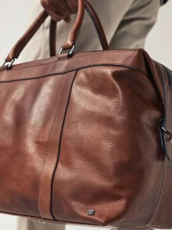 Tassen|Next Lichtbruin/marineblauw - Leather Weekend Holdall Bag