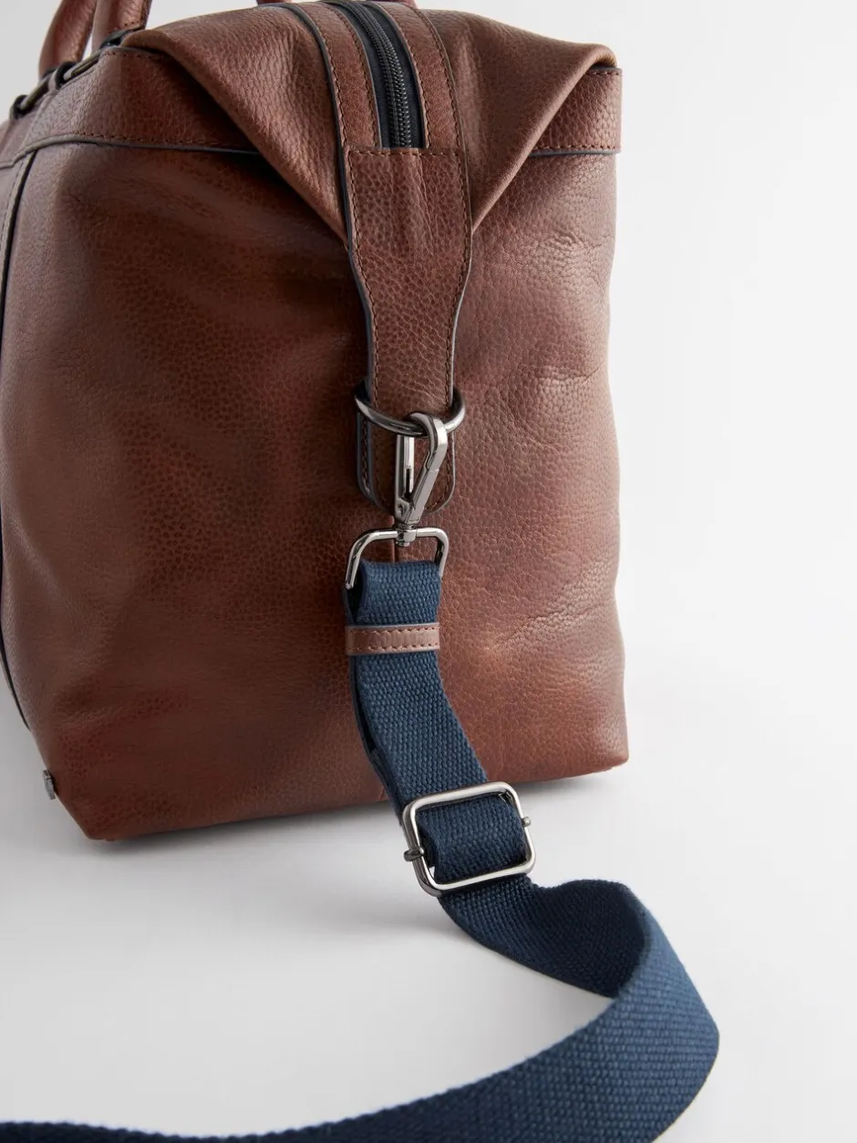 Tassen|Next Lichtbruin/marineblauw - Leather Weekend Holdall Bag