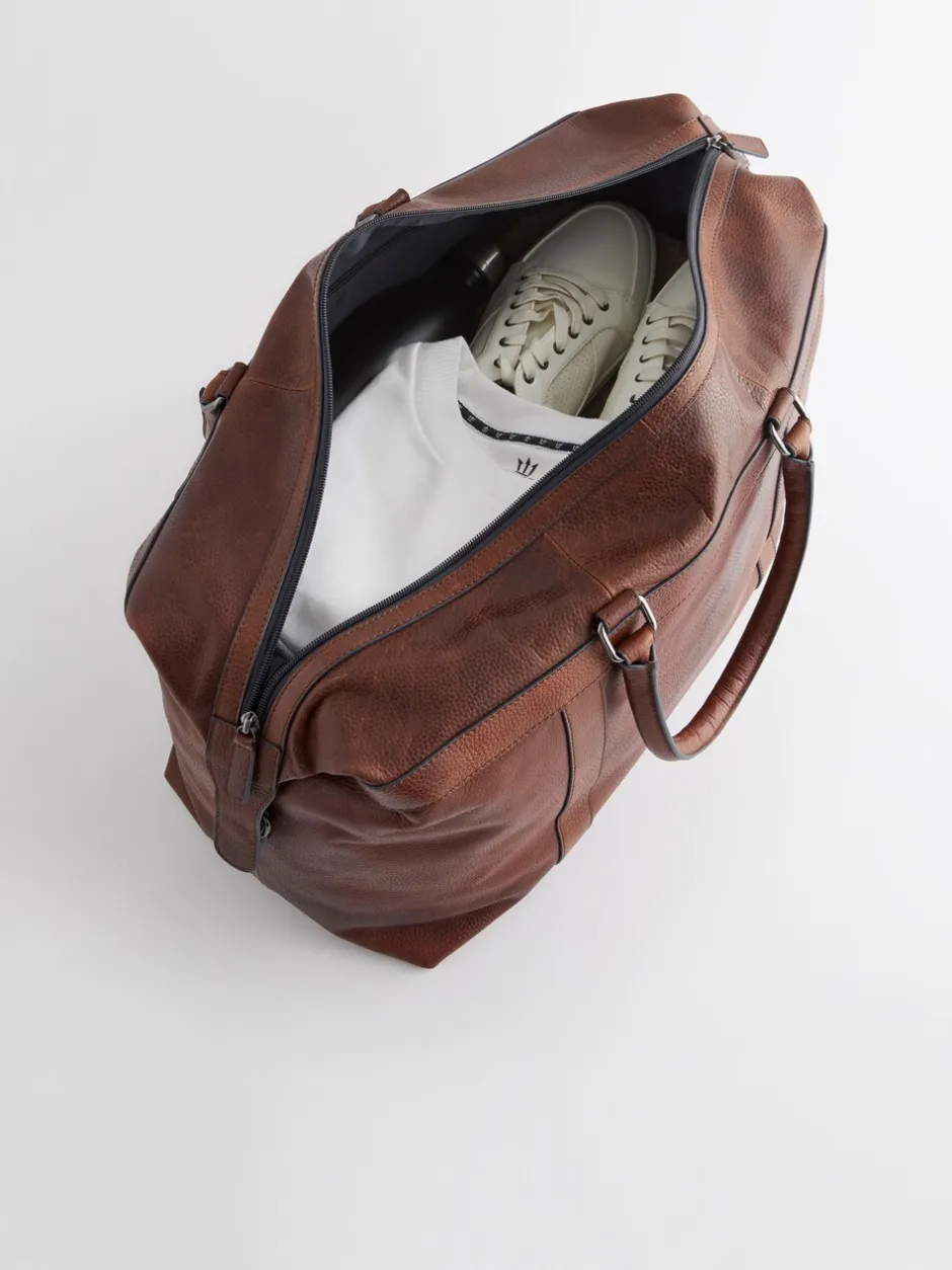 Tassen|Next Lichtbruin/marineblauw - Leather Weekend Holdall Bag