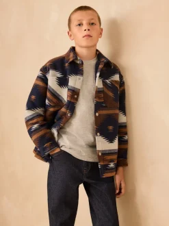 Jassen En Jacks|Shirts|Next - Gevoerde shacket (3-16jr) Lichtbruin/Marineblauw Ikat-patroon