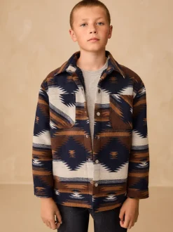 Jassen En Jacks|Shirts|Next - Gevoerde shacket (3-16jr) Lichtbruin/Marineblauw Ikat-patroon