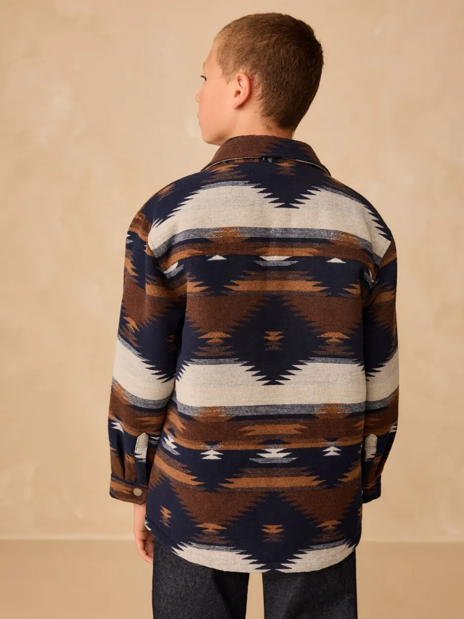 Jassen En Jacks|Shirts|Next - Gevoerde shacket (3-16jr) Lichtbruin/Marineblauw Ikat-patroon
