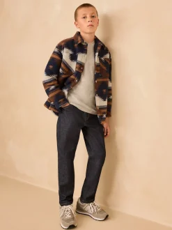 Jassen En Jacks|Shirts|Next - Gevoerde shacket (3-16jr) Lichtbruin/Marineblauw Ikat-patroon