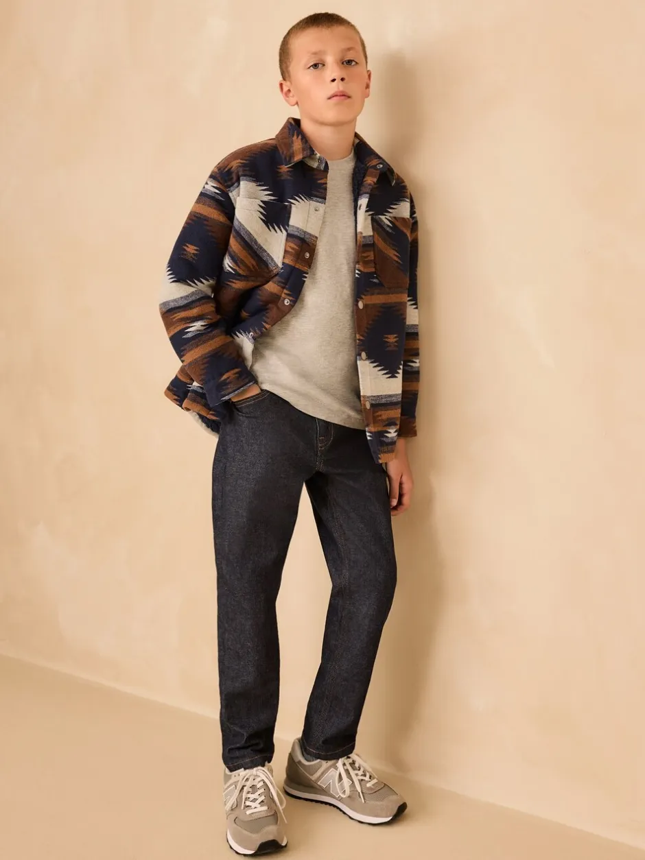 Jassen En Jacks|Shirts|Next - Gevoerde shacket (3-16jr) Lichtbruin/Marineblauw Ikat-patroon