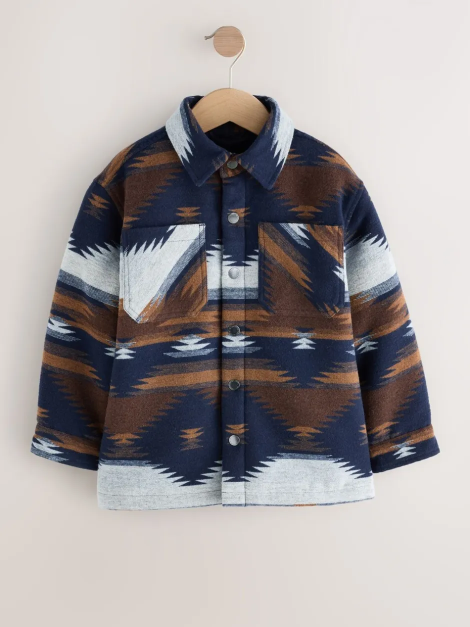 Jassen En Jacks|Shirts|Next - Gevoerde shacket (3-16jr) Lichtbruin/Marineblauw Ikat-patroon