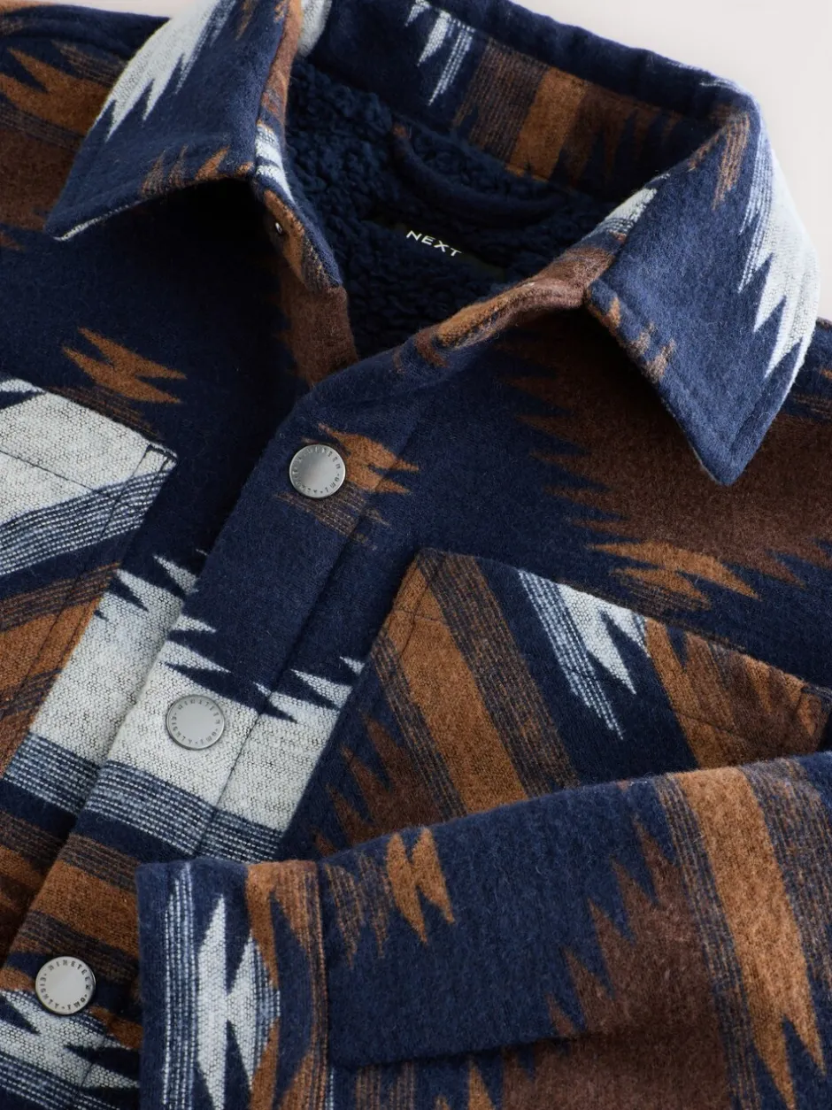 Jassen En Jacks|Shirts|Next - Gevoerde shacket (3-16jr) Lichtbruin/Marineblauw Ikat-patroon