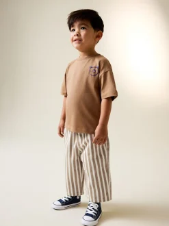 Broeken En Chino's*Next Lichtbruin/wit gestreept - Wijde broek met elastische taille (3mnd-7jr)