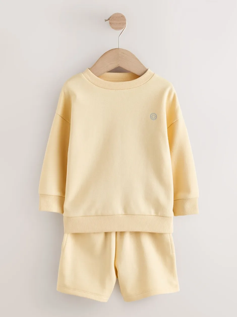 Shorts|Next - Plain Crew Neck Sweatshirt and Shorts Set (3mths-7yrs) Lichtgeel