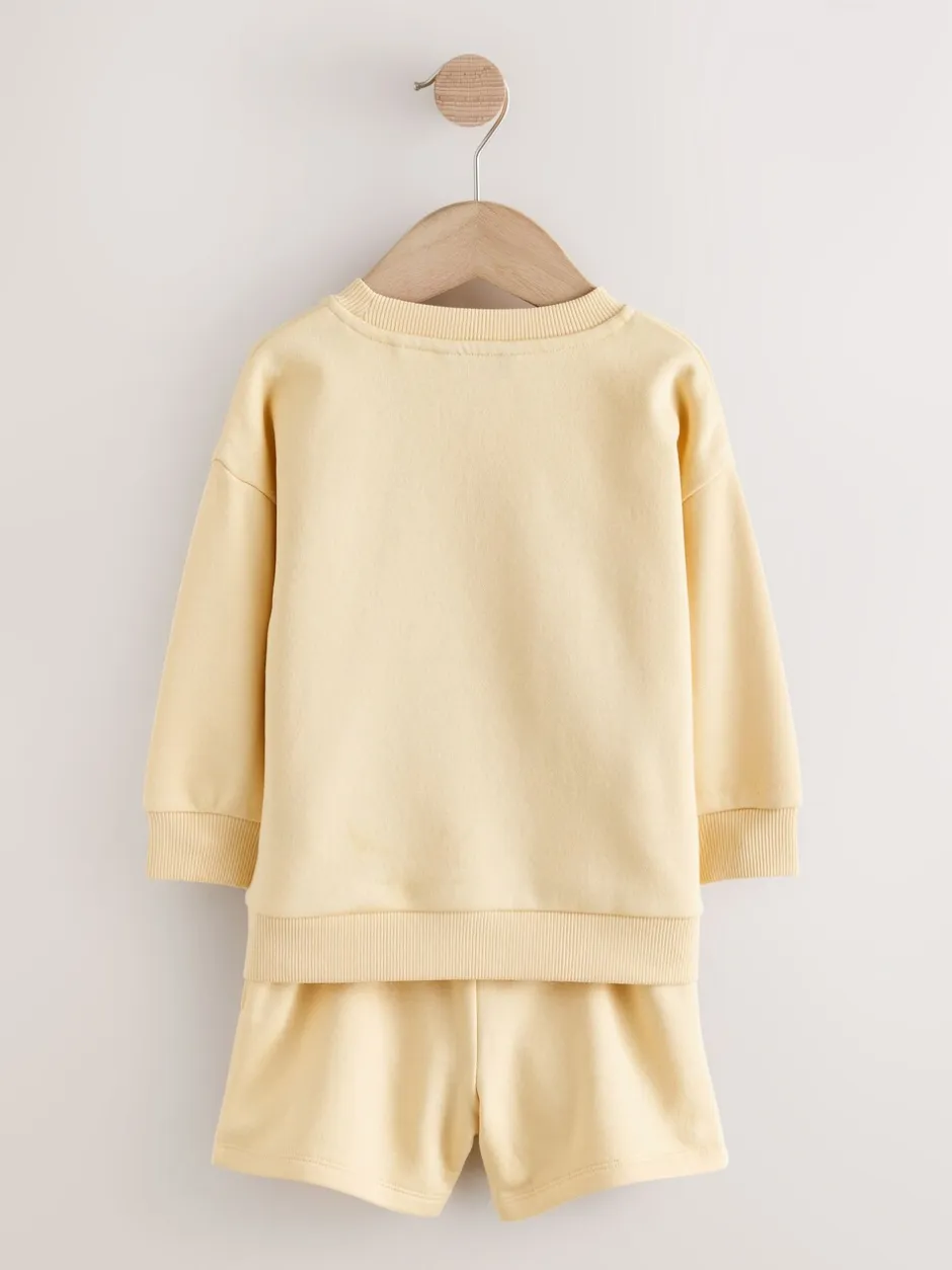 Shorts|Next - Plain Crew Neck Sweatshirt and Shorts Set (3mths-7yrs) Lichtgeel