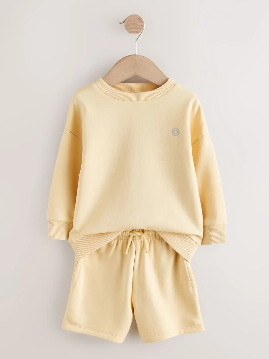 Shorts|Next - Plain Crew Neck Sweatshirt and Shorts Set (3mths-7yrs) Lichtgeel