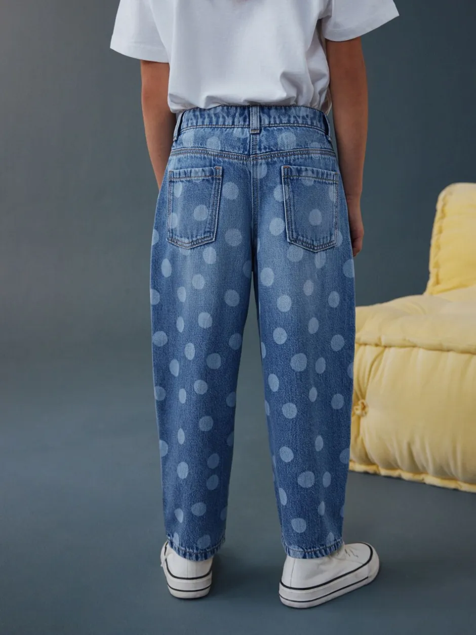 Jeans|Next Lichtgewassen Stippen - Barrel jeans (3-16jaar)