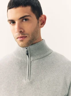 Gebreide Kleding|Next Lichtgrijs - Effen - Regular fit 100% katoenen premium trui met korte rits
