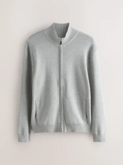 Gebreide Kleding*Next - Regular Fit 100% Cotton Premium Zip-Through Cardigan Lichtgrijs