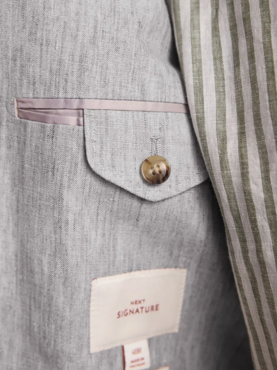 Blazers En Business-Jasjes|Pakken|Next - Slimfit Leomaster Italiaans 100% linnen colbert Lichtgrijs