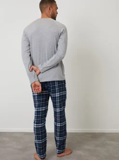Pyjama's|Threadbare Lichtgrijs - - Pyjamaset van gemengde stoffen met lange mouwen