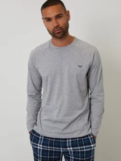 Pyjama's|Threadbare Lichtgrijs - - Pyjamaset van gemengde stoffen met lange mouwen
