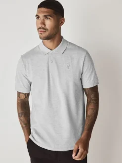 Poloshirts|T-Shirts En Hemden|Next Lichtgrijs gemêleerd - Normale Pasvorm - Piqué poloshirt met korte mouwen