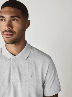 Poloshirts|T-Shirts En Hemden|Next Lichtgrijs gemêleerd - Normale Pasvorm - Piqué poloshirt met korte mouwen