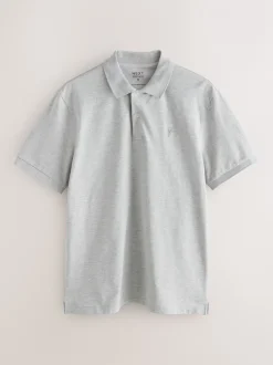 Poloshirts|T-Shirts En Hemden|Next Lichtgrijs gemêleerd - Normale Pasvorm - Piqué poloshirt met korte mouwen