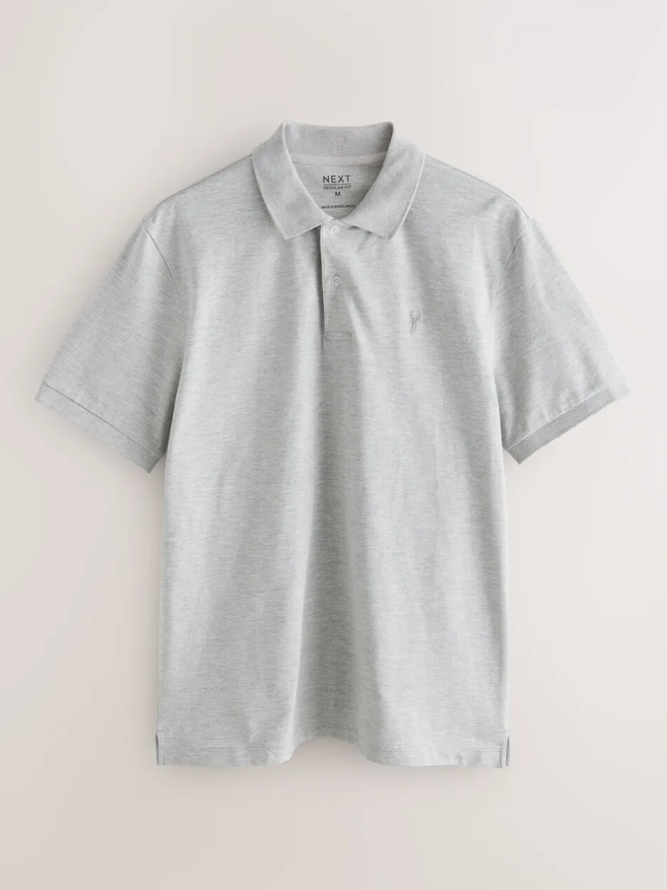 Poloshirts|T-Shirts En Hemden|Next Lichtgrijs gemêleerd - Normale Pasvorm - Piqué poloshirt met korte mouwen
