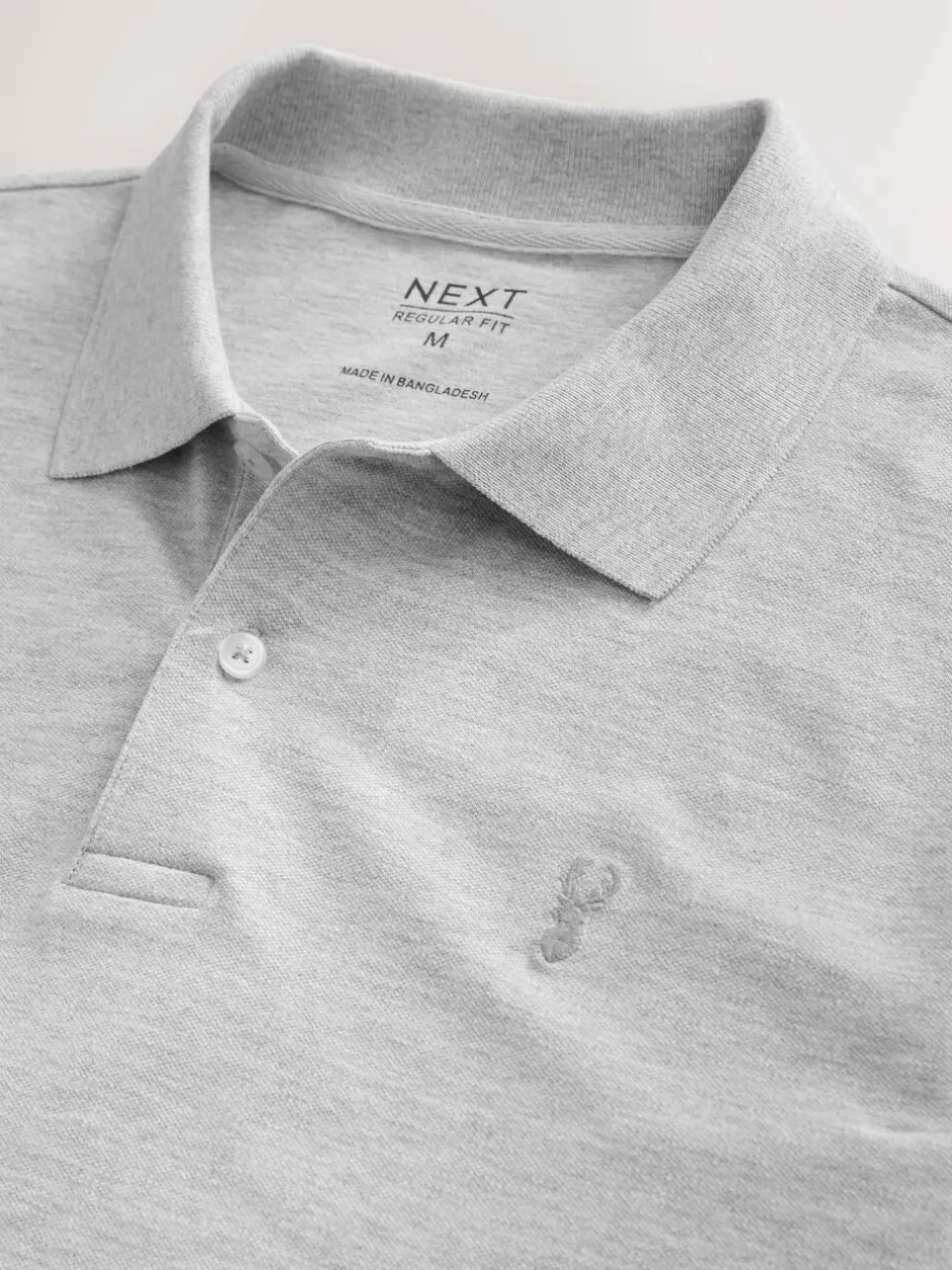 Poloshirts|T-Shirts En Hemden|Next Lichtgrijs gemêleerd - Normale Pasvorm - Piqué poloshirt met korte mouwen