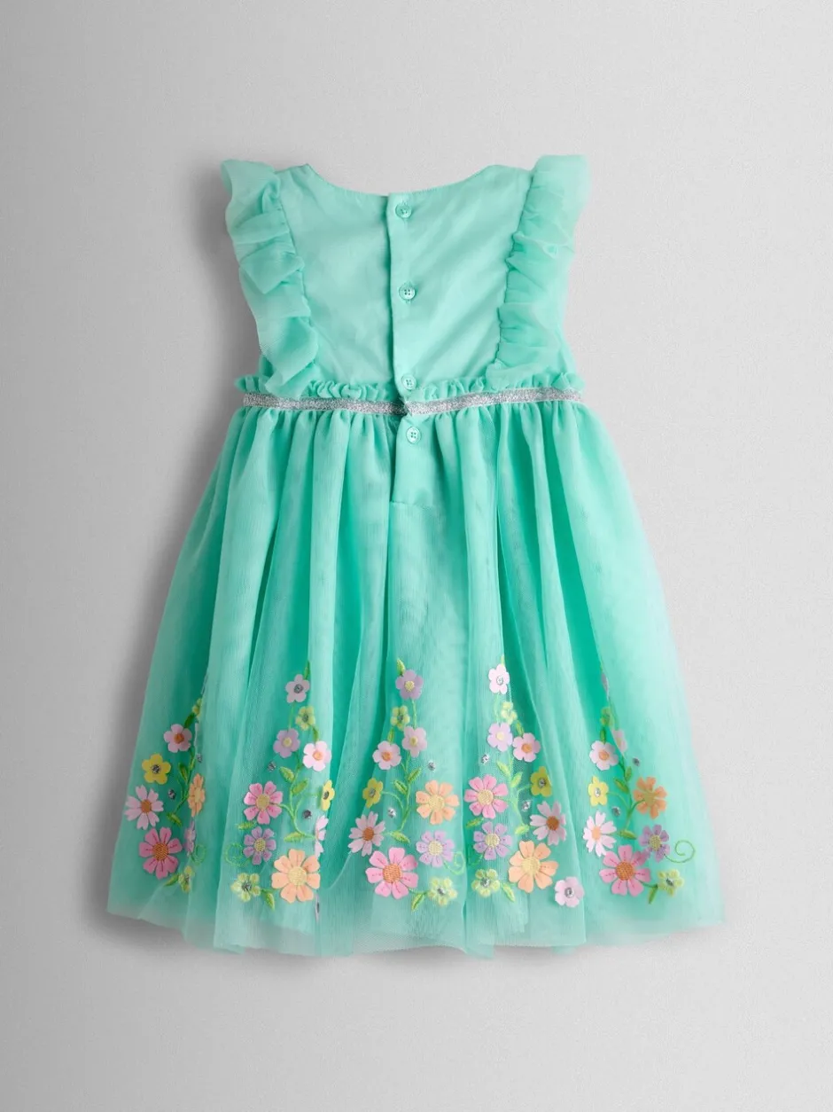 Gelegenheidskleding|Jurken|Jojo Maman Bébé - Appliqué Floral Tulle Party Dress Lichtgroen