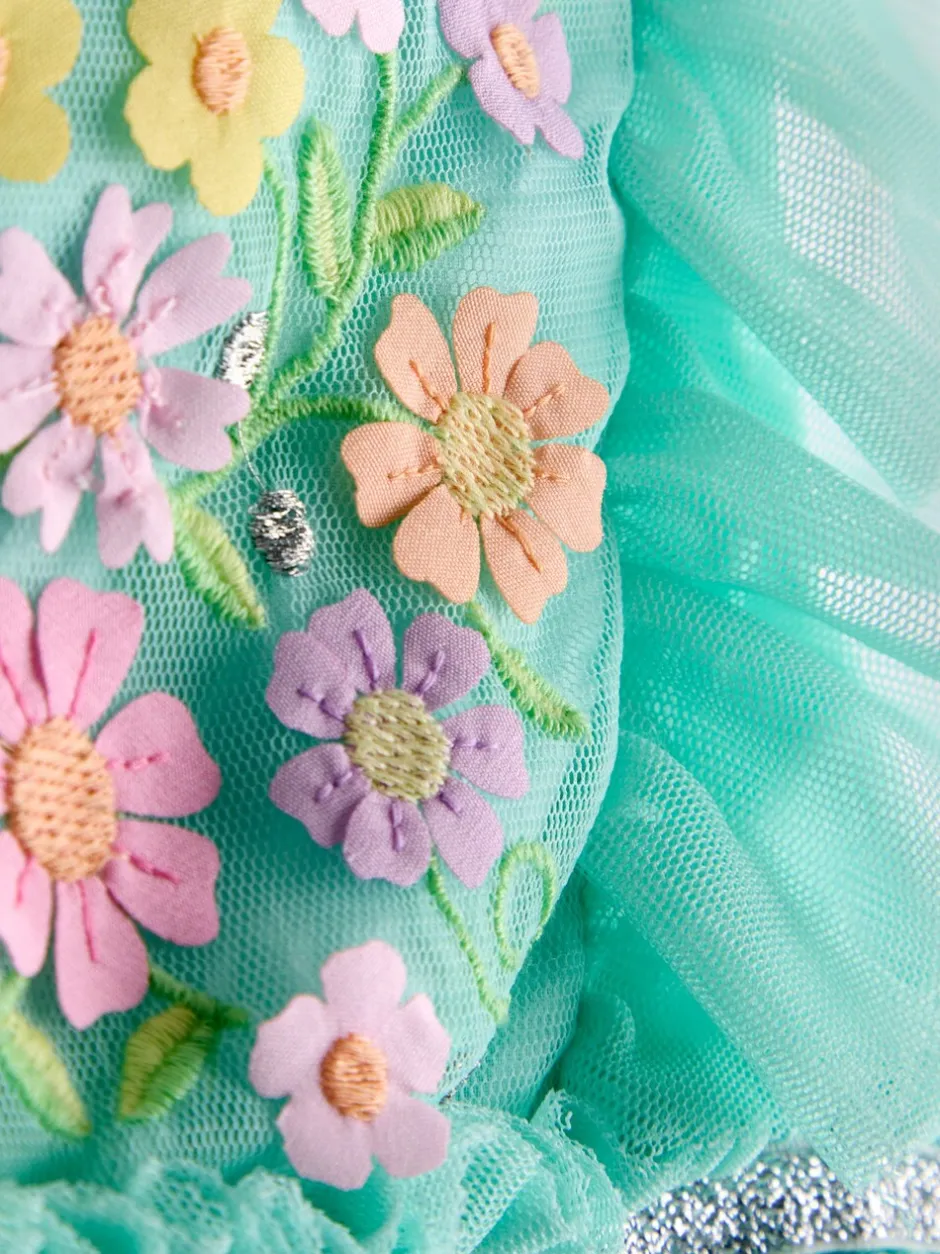Gelegenheidskleding|Jurken|Jojo Maman Bébé - Appliqué Floral Tulle Party Dress Lichtgroen