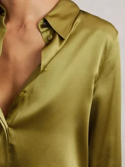 Blouses En Overhemden|Tops En T-Shirts|Reiss Lichtgroen - Ameira Silk-Satin Concealed-Placket Shirt