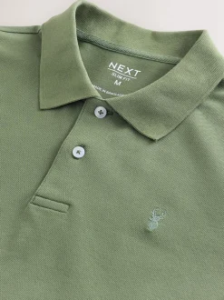 Poloshirts|Next Lichtolijfgroen - Normale Pasvorm - Piqué poloshirt met korte mouwen