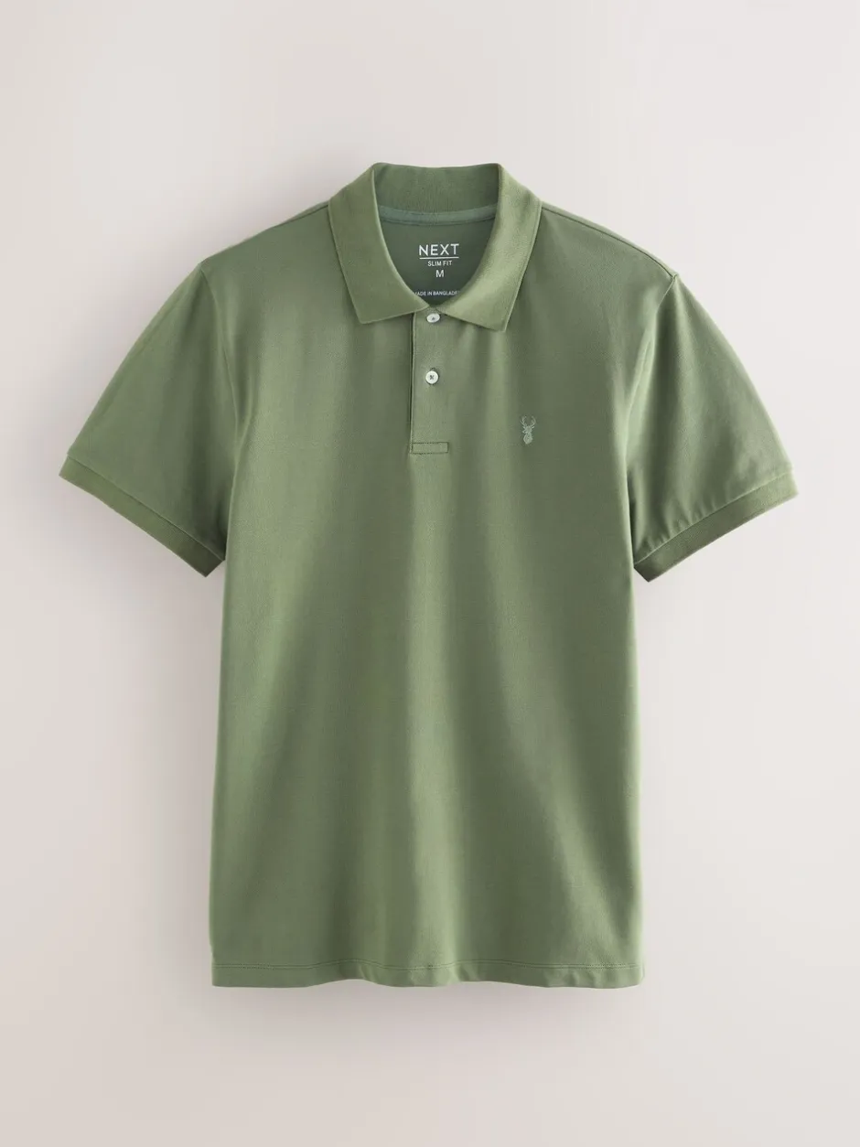 Poloshirts|Next Lichtolijfgroen - Slim Fit - Piqué poloshirt met korte mouwen