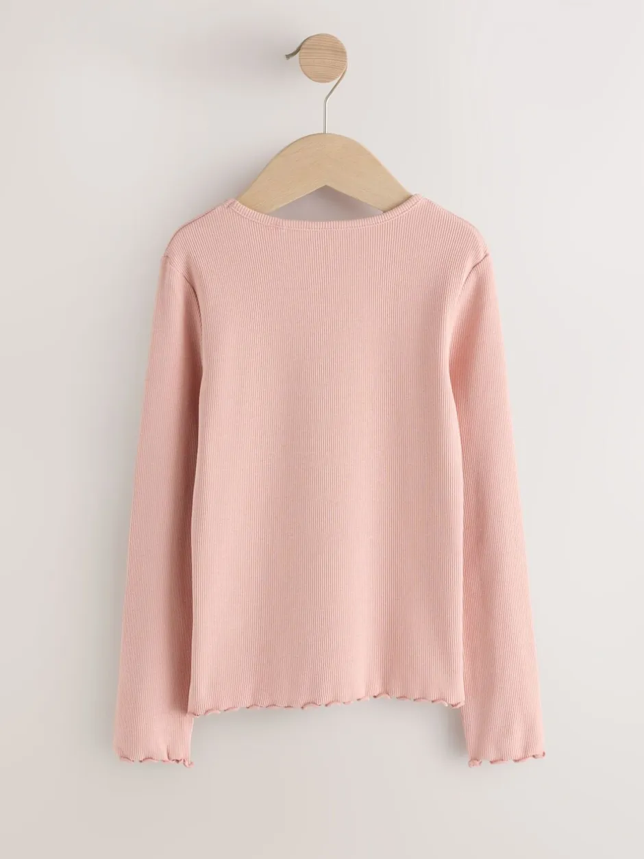 Tops|T-Shirts*Next - Geribbeld T-shirt met lange mouwen en katoengehalte (3 mnd-7 jr) Lichtroze