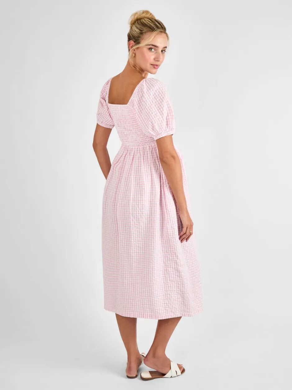 Jurken|Moederschap*Jojo Maman Bébé - gesmokte midi-zwangerschapsjurk met bloemenprint Lichtroze