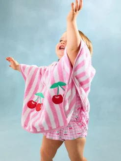 Badkleding|Badkleding*Jojo Maman Bébé - 100% katoenen handdoekponcho met vlindermotief Lichtroze