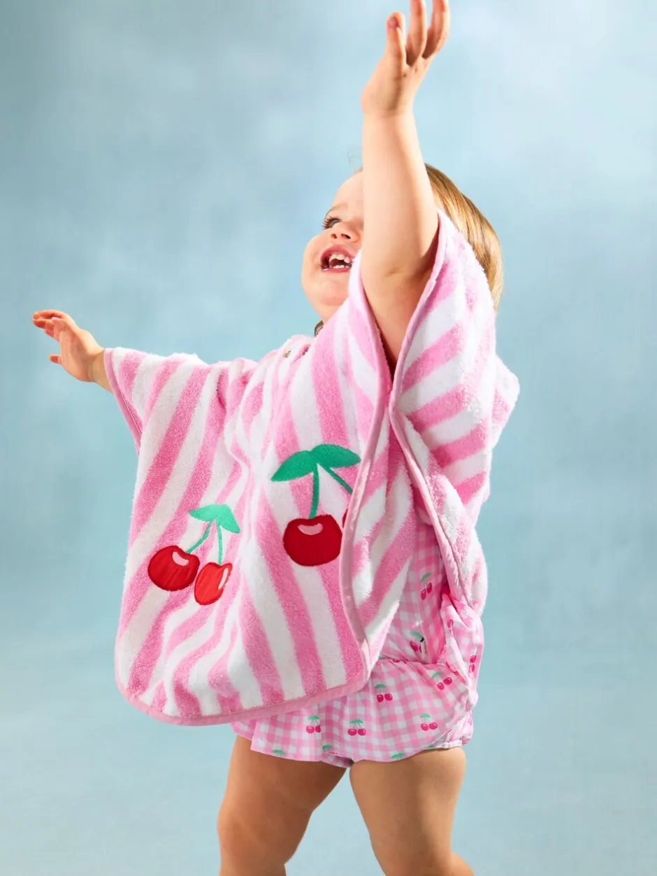 Badkleding|Badkleding*Jojo Maman Bébé - 100% katoenen handdoekponcho met vlindermotief Lichtroze