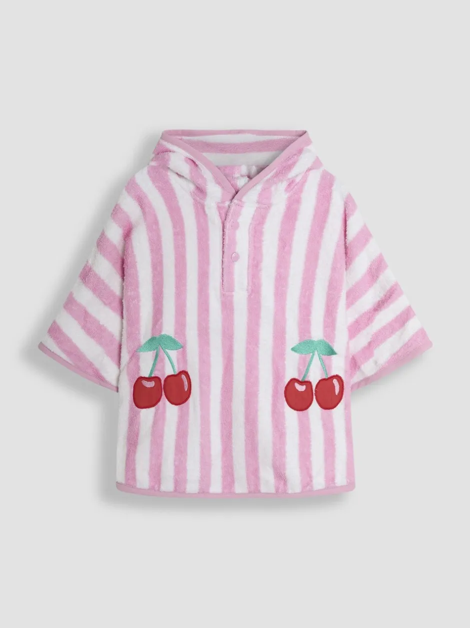 Badkleding|Badkleding*Jojo Maman Bébé - 100% katoenen handdoekponcho met vlindermotief Lichtroze
