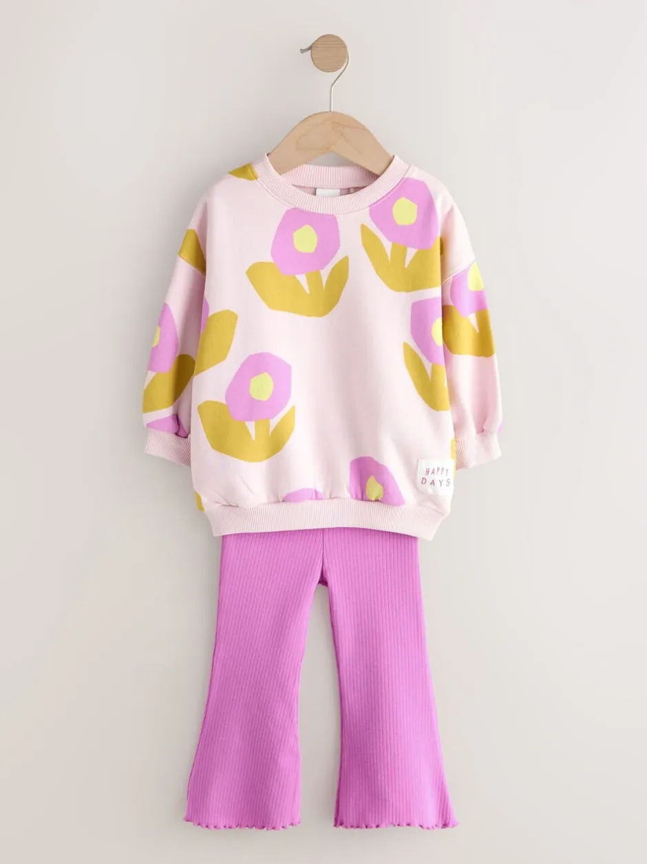 Sets En Combisets|Truien En Breisels|Next - Set van sweatshirt en uitlopende legging (3mnd -7jr) Lichtroze bloemen