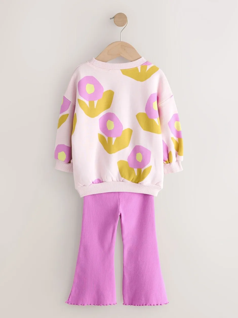 Sets En Combisets|Truien En Breisels|Next - Set van sweatshirt en uitlopende legging (3mnd -7jr) Lichtroze bloemen