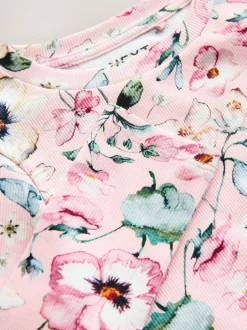 Tops|T-Shirts|Next Lichtroze met bloemenprint - Geribbelde top met lange mouwen (3-16 jr)