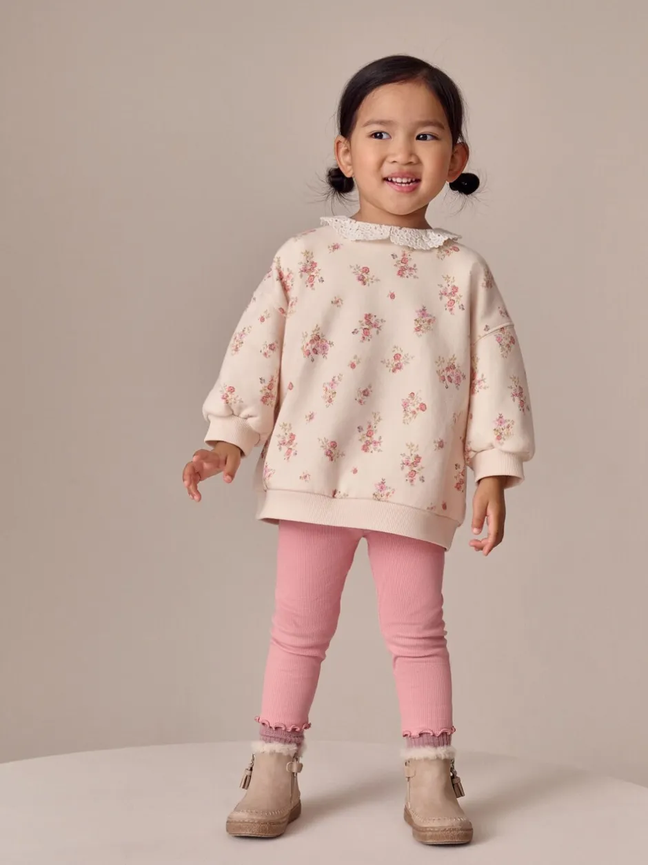 Sets En Outfits|Sweaters En Hoody´S|Next Lichtroze met fijne bloemenprint - Set van sweatshirt met kraag en legging (3mnd-7jr)