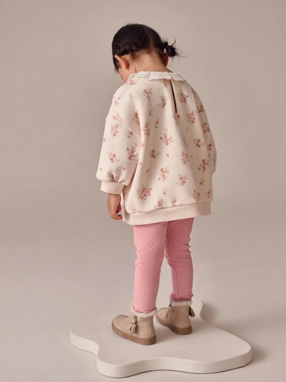 Sets En Outfits|Sweaters En Hoody´S|Next Lichtroze met fijne bloemenprint - Set van sweatshirt met kraag en legging (3mnd-7jr)