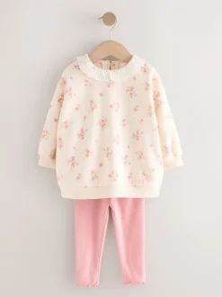 Sets En Outfits|Sweaters En Hoody´S|Next Lichtroze met fijne bloemenprint - Set van sweatshirt met kraag en legging (3mnd-7jr)