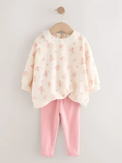 Sets En Outfits|Sweaters En Hoody´S|Next Lichtroze met fijne bloemenprint - Set van sweatshirt met kraag en legging (3mnd-7jr)